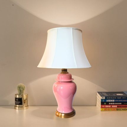 Odeon lights Pink Ceramic Table Lamp with Classic Fabric Shade ( ODL-TL569 )