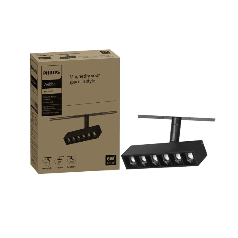 Philips Webber Tiltable Spot Blade Adjustable magnetic track LED fixture | 6W | Warm White